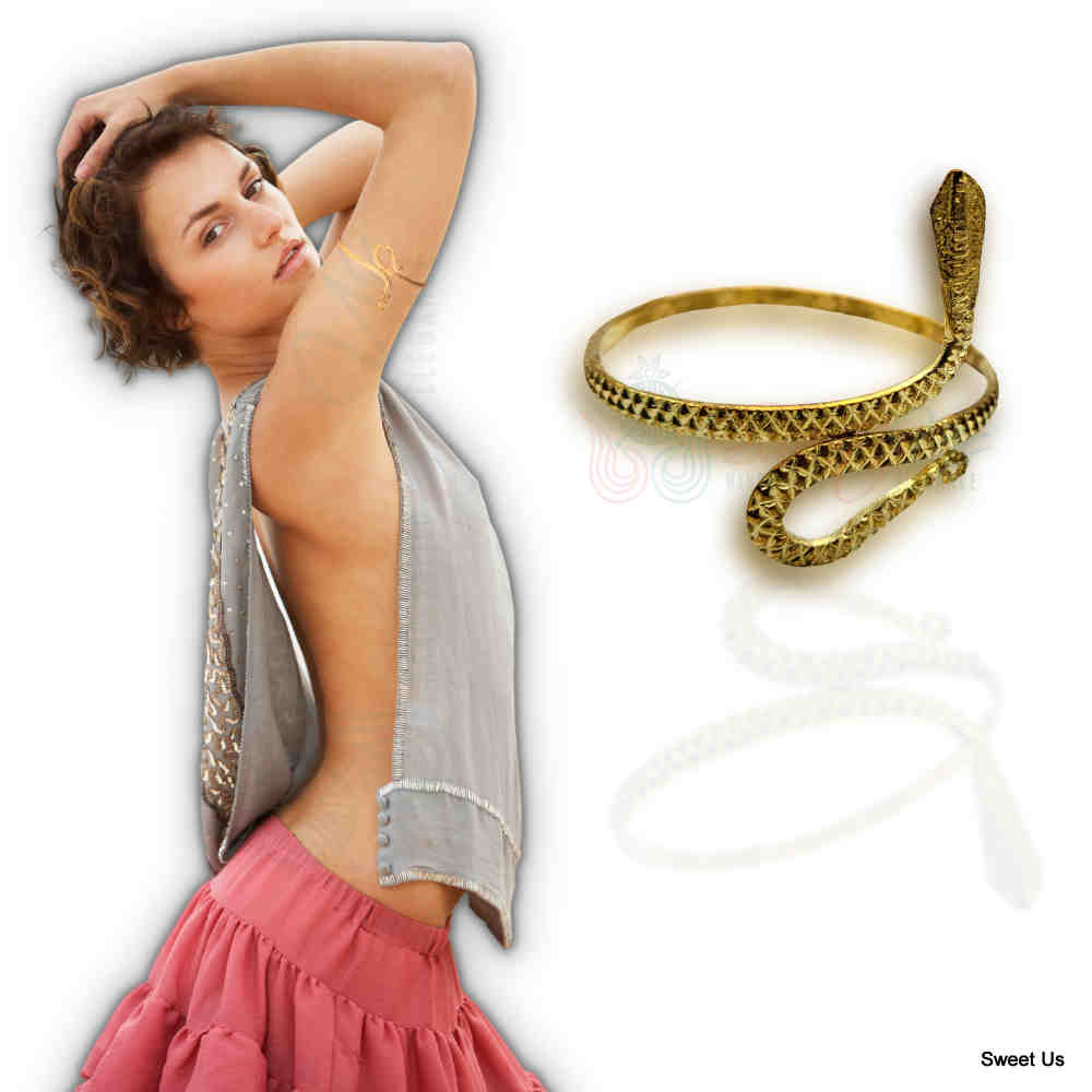 Upper Arm Bracelet for Women, Gold Tone Adjustable Chic Snake Armband Armlet