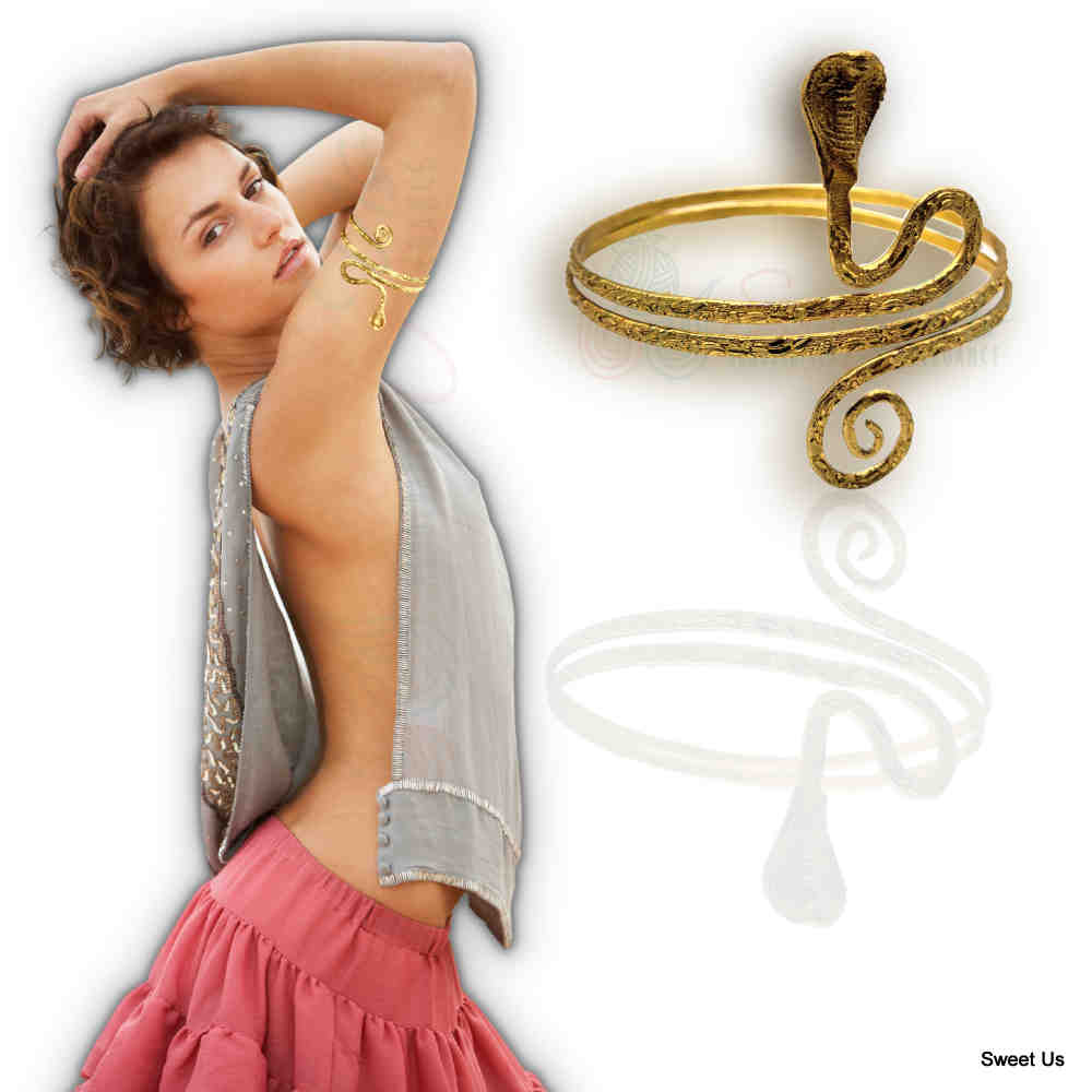 Upper Arm Bracelet for Women, Gold Tone Adjustable Chic Snake Armband Armlet