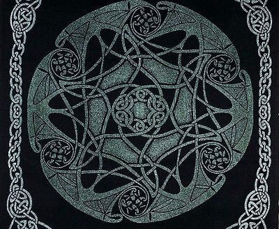 Heavy Celtic Wheel Tie Dye Tapestry Wall Hang Spread Green - Twin & Full - Sweet Us