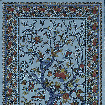 Clearance Sale Handmade Cotton Tree of Life Tapestry Throw Tablecloth Spread Full Blue 88x104 - Sweet Us