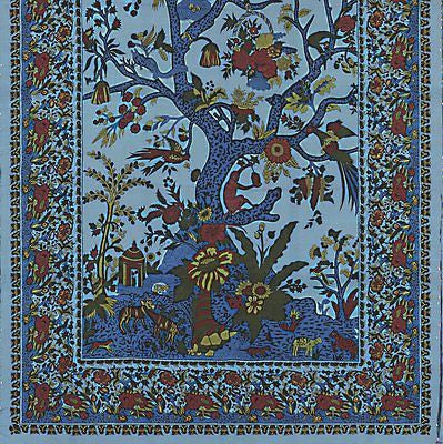 Clearance Sale Handmade Cotton Tree of Life Tapestry Throw Tablecloth Spread Full Blue 88x104 - Sweet Us