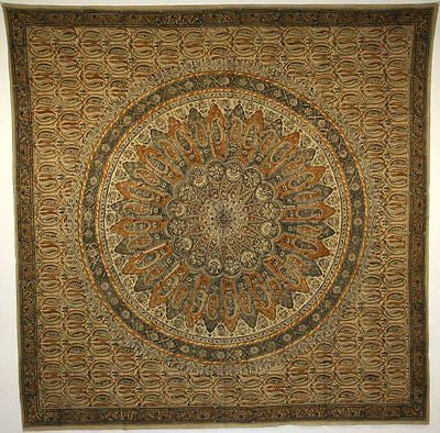 CLEARANCE Hand Block Print Vegetable Dye Tablecloth Cotton Handmade Green 60x60 - Sweet Us