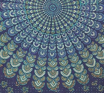 CLEARANCE SALE Sanganer Peacock Mandala Cotton Tapestry Tablecloth Spread Twin - Sweet Us
