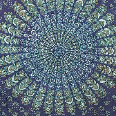 CLEARANCE SALE Sanganer Peacock Mandala Cotton Tapestry Tablecloth Spread Twin - Sweet Us