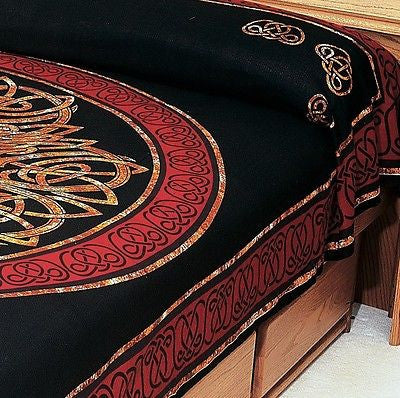 CLEARANCE Handmade 100% Cotton Celtic Circle Wheel Of Life Tapestry Bedspread Full Red Black - Sweet Us