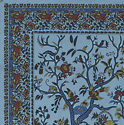 Clearance Sale Handmade Cotton Tree of Life Tapestry Throw Tablecloth Spread Full Blue 88x104 - Sweet Us