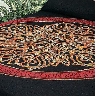 CLEARANCE Handmade 100% Cotton Celtic Circle Wheel Of Life Tapestry Spread Twin Red Black - Sweet Us