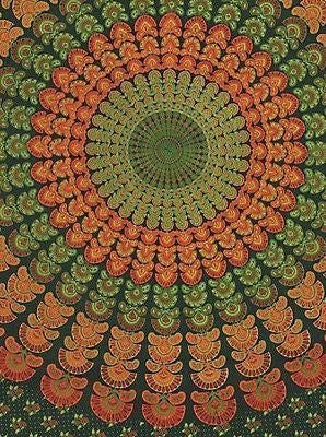 CLEARANCE SALE Sanganer Peacock Tapestry Throw Tablecloth Spread Full 86x102 - Sweet Us