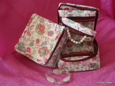 Handmade Quilted 100% Cotton Cosmetic & Jewelry Bag Pale Black Snowhite 5.5x5x2 - Sweet Us