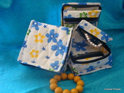 Handmade Quilted 100% Cotton Cosmetic & Jewelry Bag Pale Black Snowhite 5.5x5x2 - Sweet Us