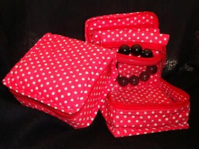Handmade Quilted 100% Cotton Cosmetic & Jewelry Bag Polka Dot Red - Sweet Us
