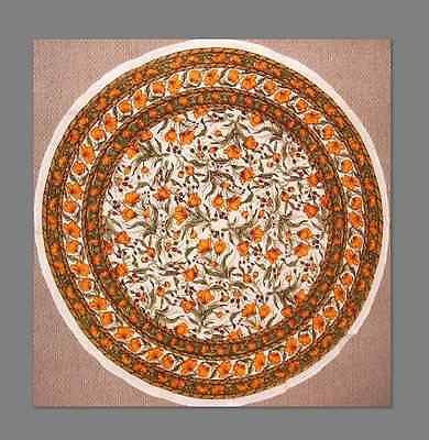 CLEARANCE SALE Handmade Cotton French Floral Tablecloth 66" Round Amber Olive - Sweet Us