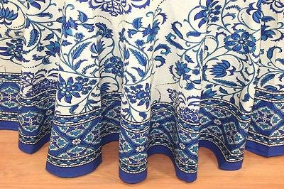 Handmade Victorian Bloom Floral Print 100% Cotton Tablecloth 72" Round Beautiful - Sweet Us