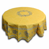French Floral Tablecloth Provencal Acrylic Coated Cotton Purple Yellow 71" Round - Sweet Us