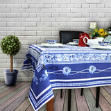 La Marseille French Floral Organic Cotton Tablecloth Rectangle, Soft Blue