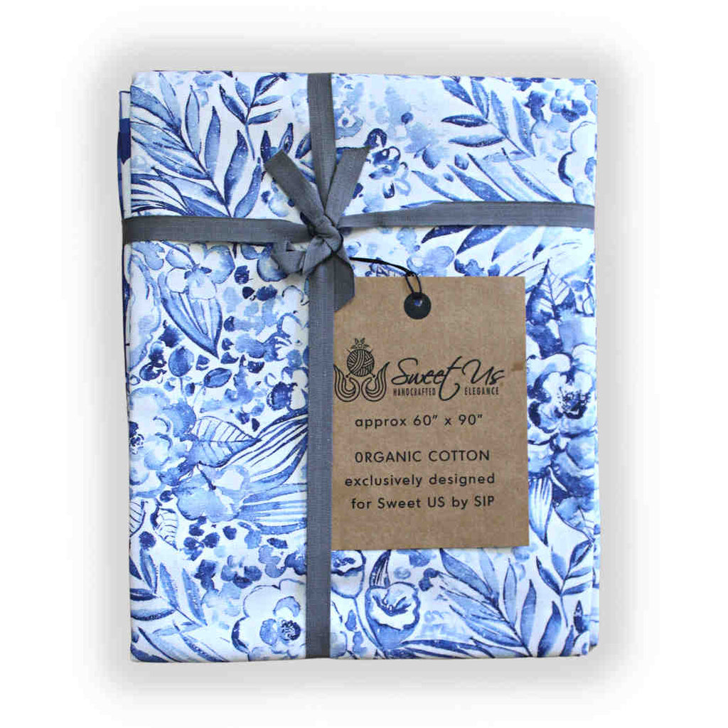 La Marseille French Floral Organic Cotton Tablecloth Rectangle, Provence Sky
