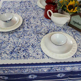 La Marseille French Floral Organic Cotton Tablecloth Rectangle, Soft Blue