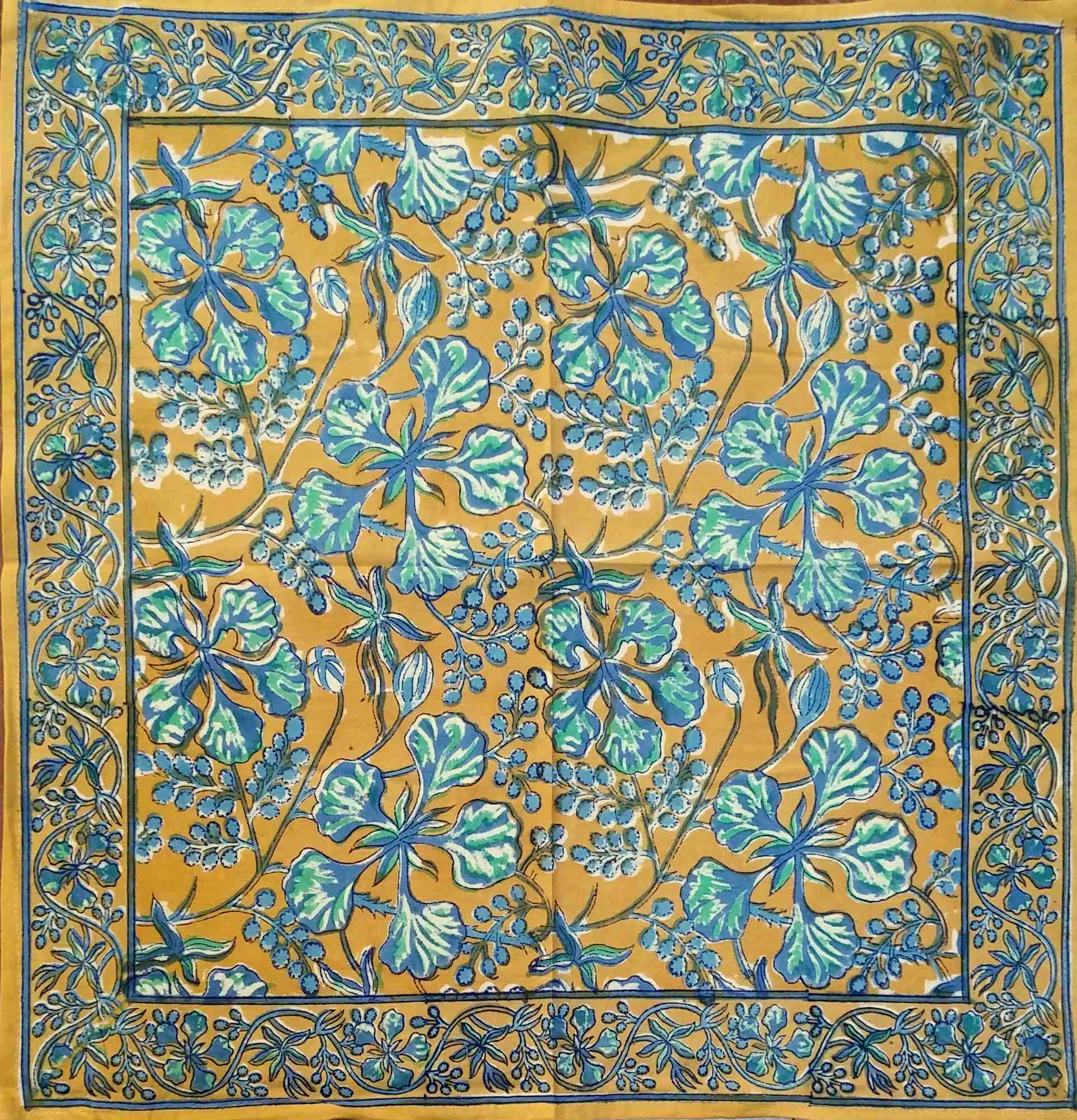 Floral Berry Block Print Cotton Round Tablecloth Rectangular Brown Square Linen - Sweet Us