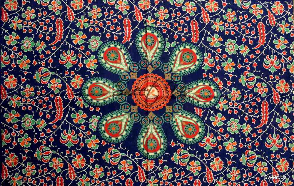 Cotton Floral Peacock Bed sheet Blue Red Bedspread Queen King, Pillow Sham