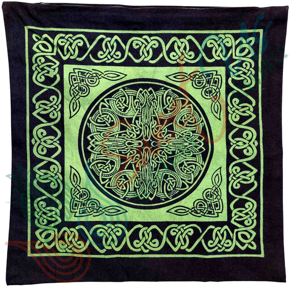 Cotton Celtic Wheel of Life Cushion Cover Shell 17x17 Green Tan