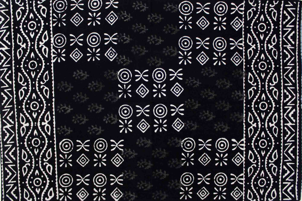 Handmade Cotton Hand Block Print Dabu Geometric Reversible Duvet Cover Queen Full Pillow Sham Black Blue - Sweet Us