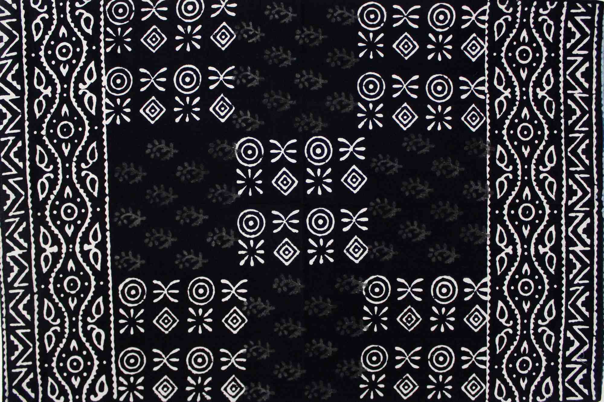 Handmade Cotton Hand Block Print Dabu Geometric Reversible Duvet Cover Queen Full Pillow Sham Black Blue - Sweet Us