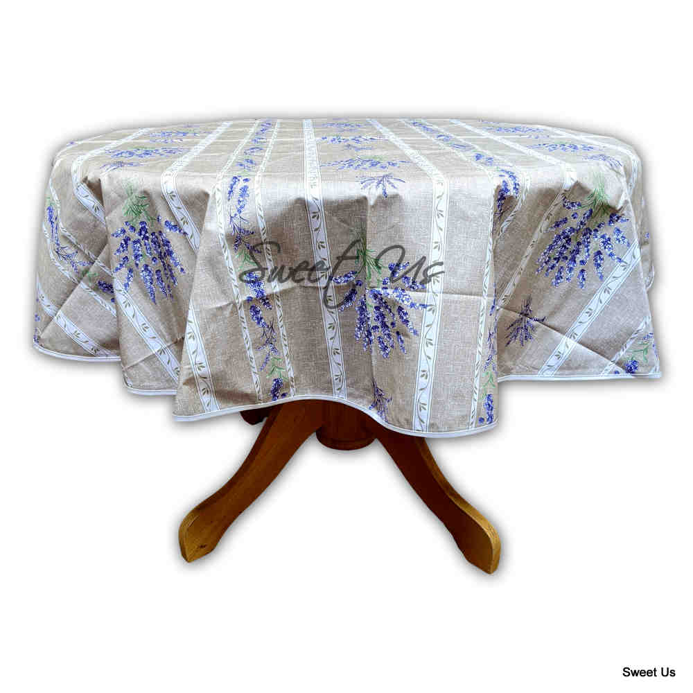 Wipeable Tablecloth French Provencal Acrylic Coated Cotton Lavender Yellow Ecru