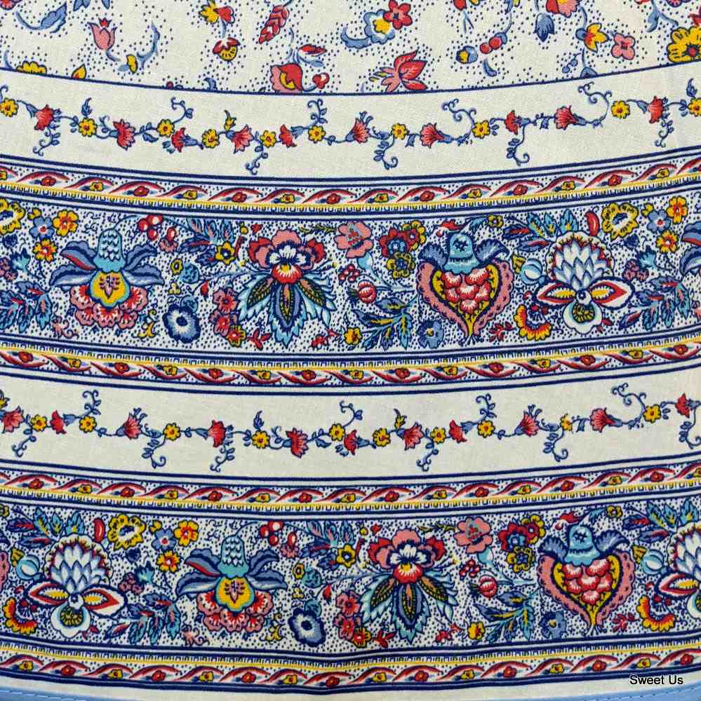 Wipeable Tablecloth Spillproof French Acrylic Coated Indienne Fleur White