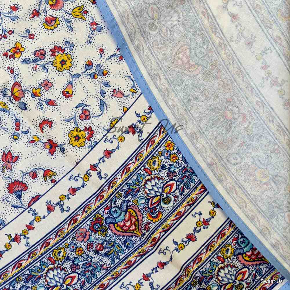 Wipeable Tablecloth Spillproof French Acrylic Coated Indienne Fleur White