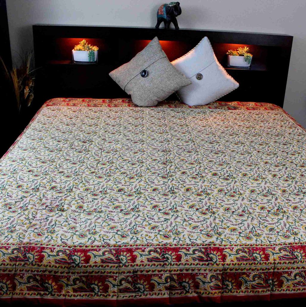 Reversible Full Queen Floral Vine Cotton Quilt 85x85 in Purple Red Yellow - Sweet Us