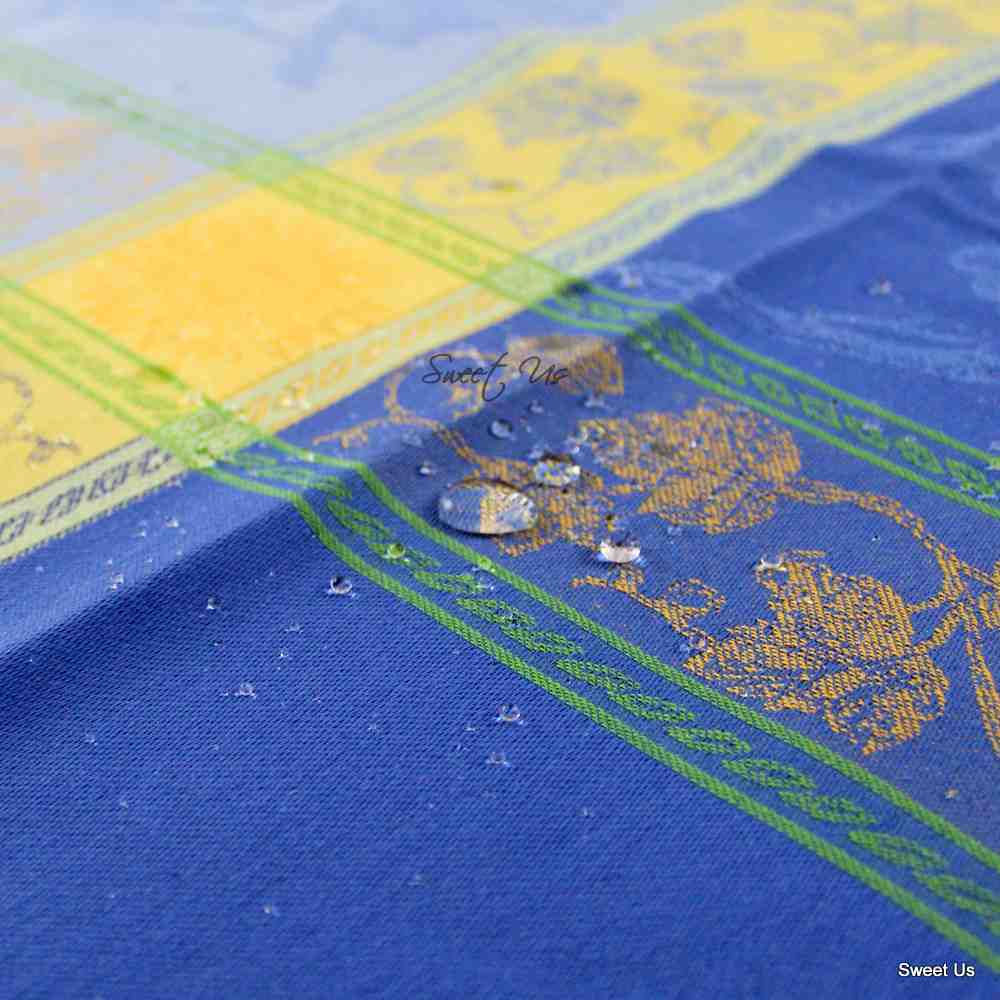 Wipeable Spill Resistant French Chateaux Floral Blue Cotton Jacquard Tablecloth