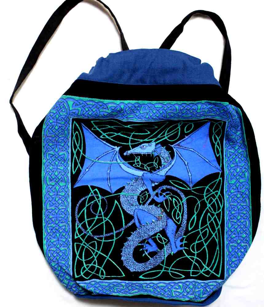 Cotton Bohemian Hippie Celtic Dragon Backpack Bag Shopping Work Bag Blue Red - Sweet Us