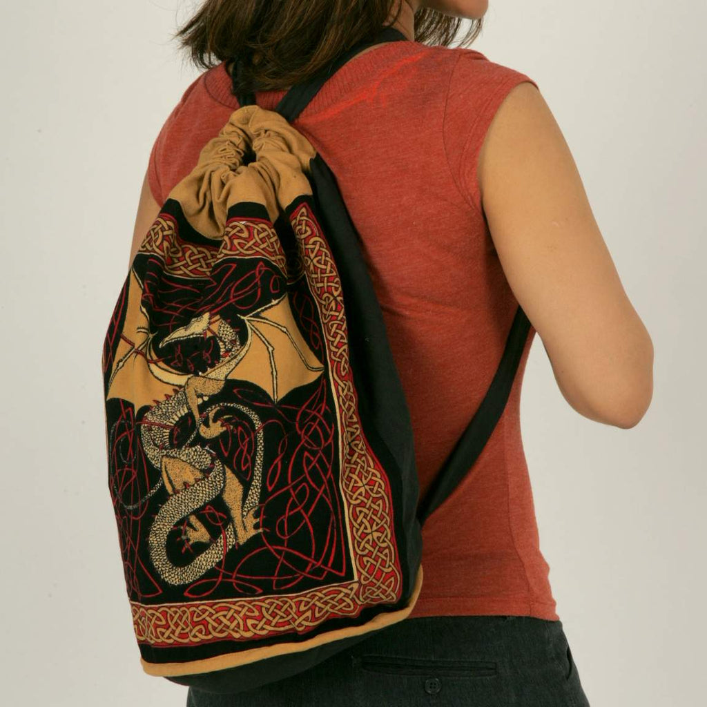 Cotton Bohemian Hippie Celtic Dragon Backpack Bag Shopping Work Bag Blue Red - Sweet Us