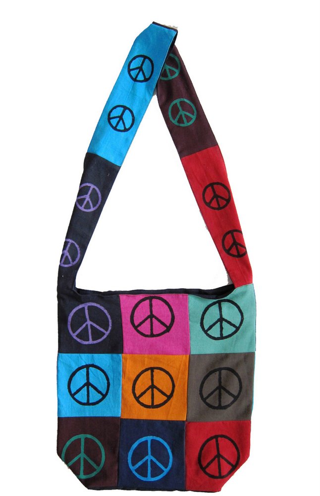 Cotton Bohemian Sling Hippie Peace Sign Hobo Bag Shopping Tote Work Bag - Sweet Us