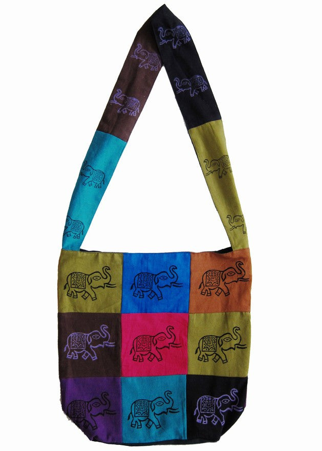 Handmade Cotton Bohemian Sling Hippie Elephant Design Hobo Bag Shopping Tote Work Bag - Sweet Us