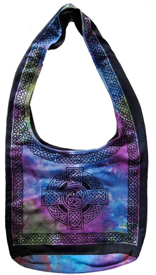Cotton Tie Dye Celtic Cross Hobo Bag for Shopping Work Tote Flat Bottom