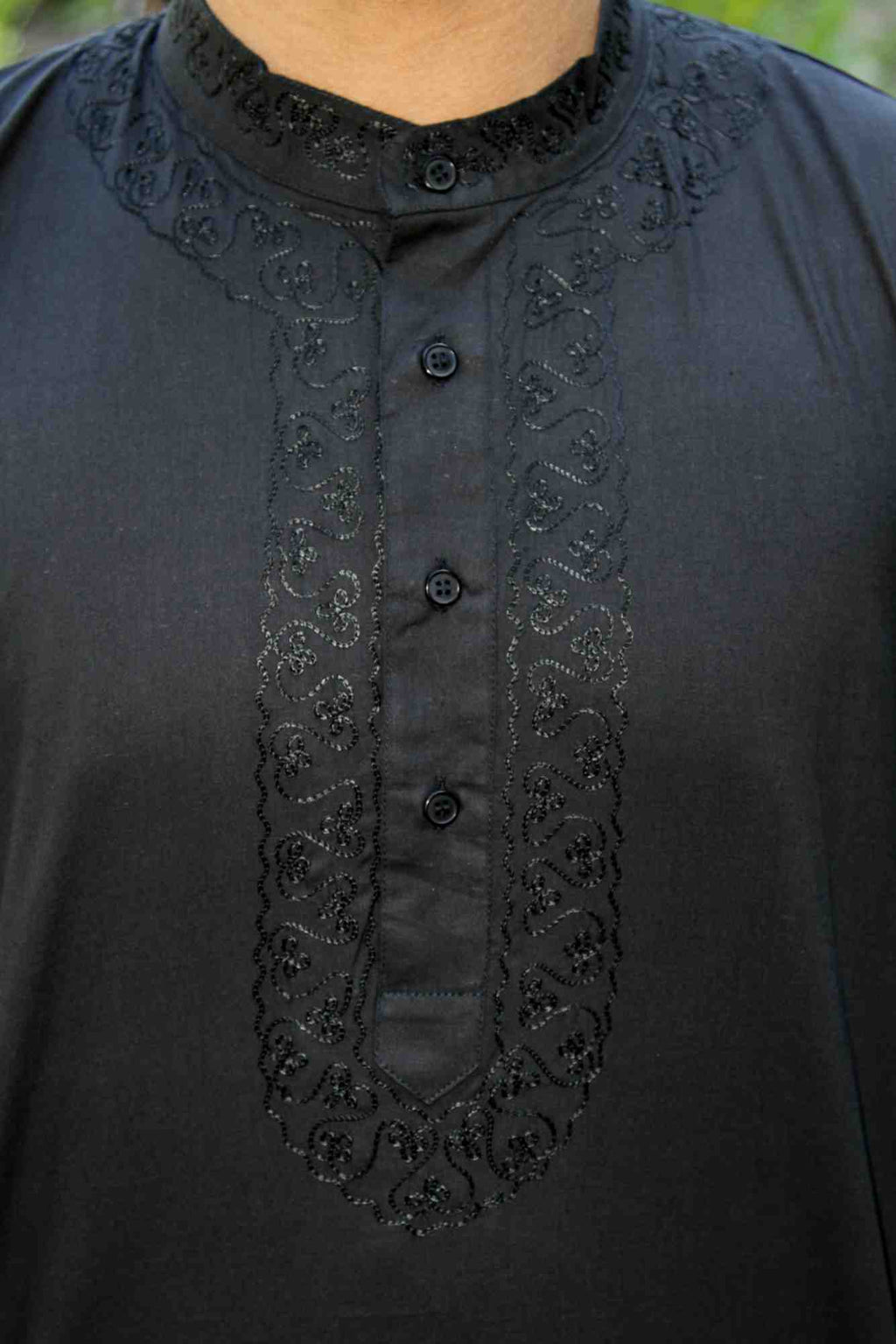 Shirt Tunic Kurta & Pant Set Unisex Soft Cotton Black Large Embroidered - Sweet Us