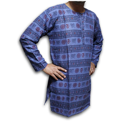 Shirts for Men Tunics for Women Kurta for Men Om Shirt Soft Cotton Blue Saffron - Sweet Us