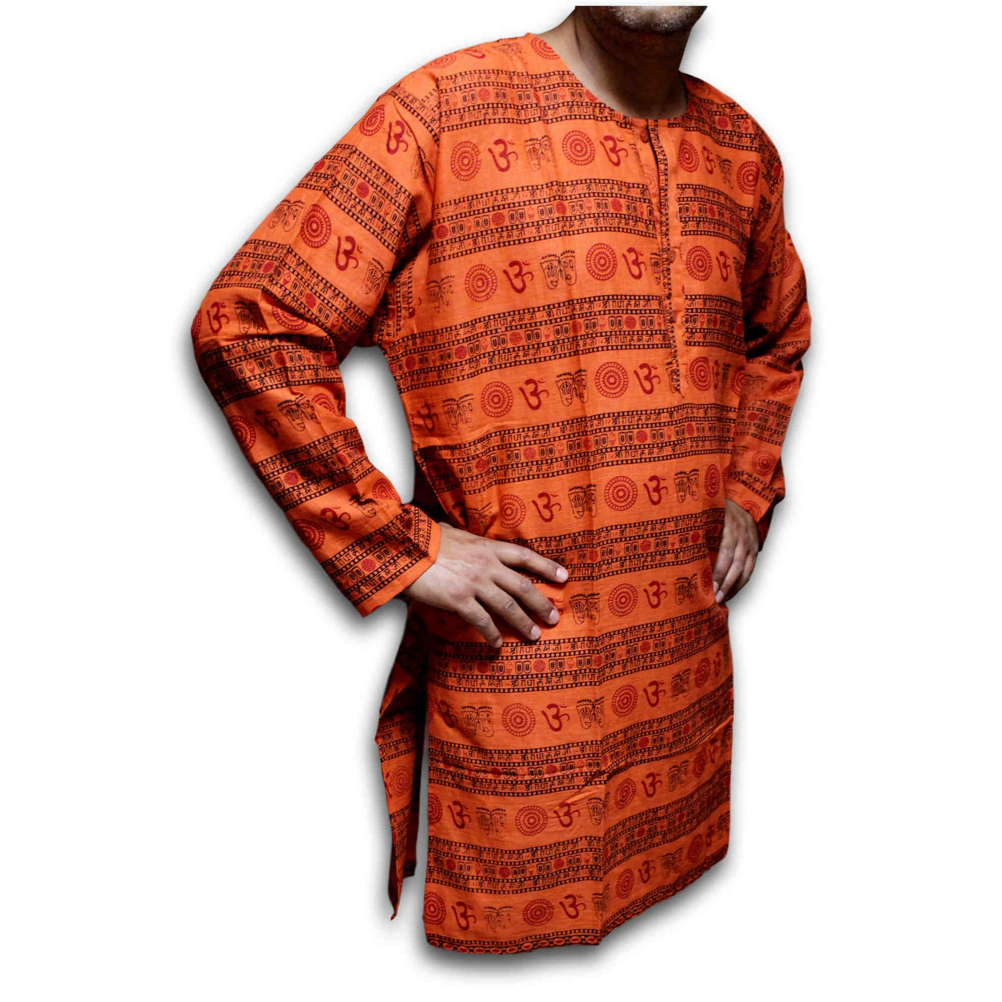 Shirts for Men Tunics for Women Kurta for Men Om Shirt Soft Cotton Blue Saffron - Sweet Us