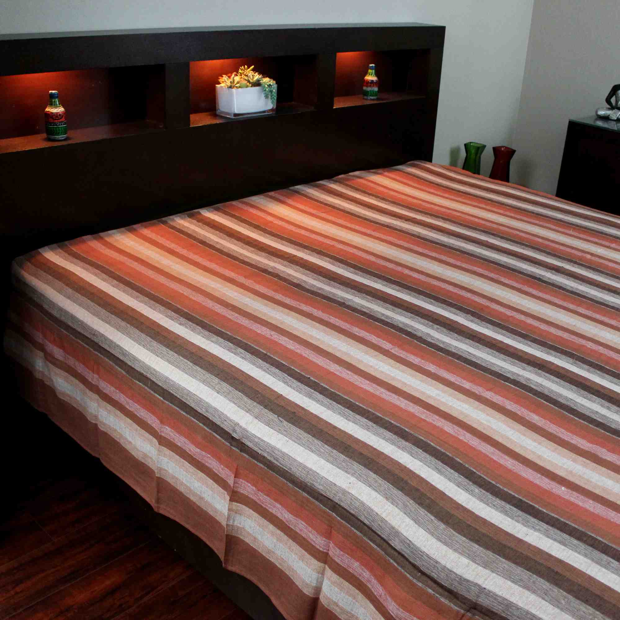 Cotton Stripe Tapestry Wall Hanging Spread Throw Full 98x86 Inches Brown Green - Sweet Us