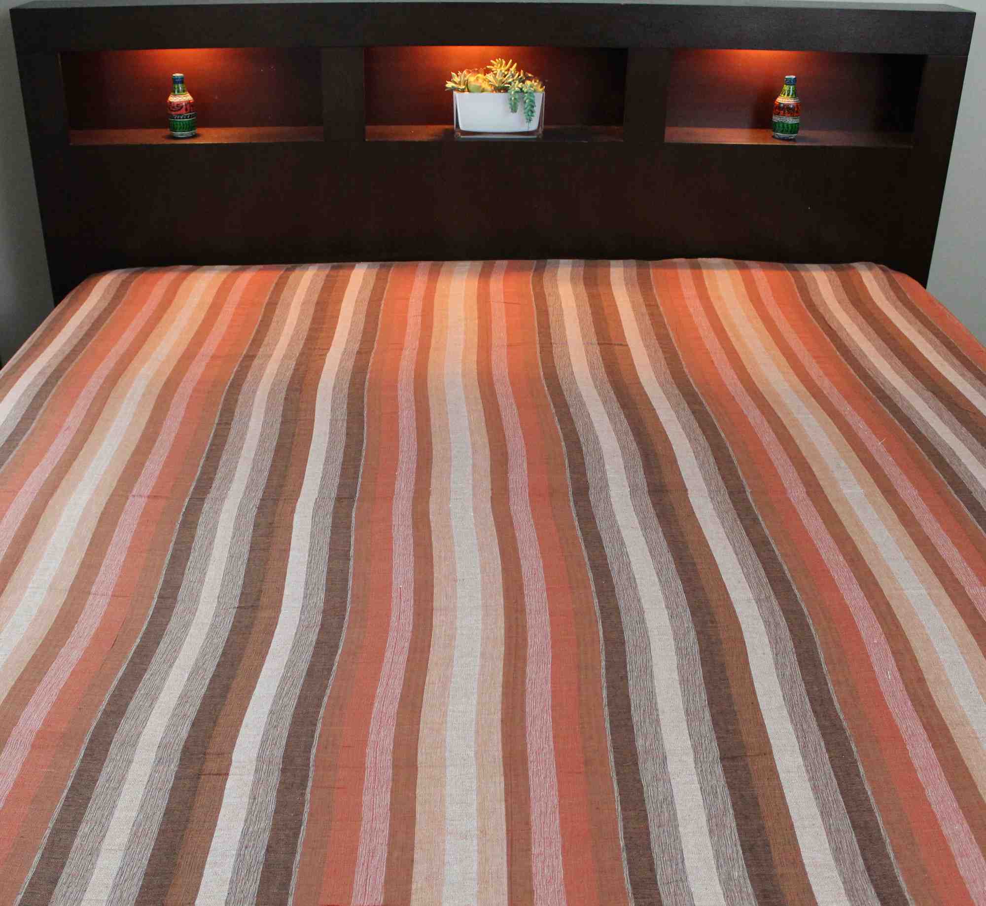 Cotton Stripe Tapestry Wall Hanging Spread Throw Full 98x86 Inches Brown Green - Sweet Us