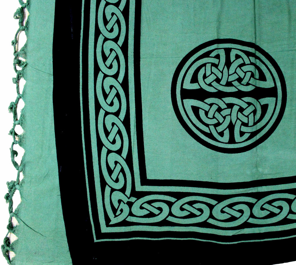 Handmade 100% Cotton Heavy Celtic Wheel Tie Dye Tapestry Spread 88x104 Green - Sweet Us