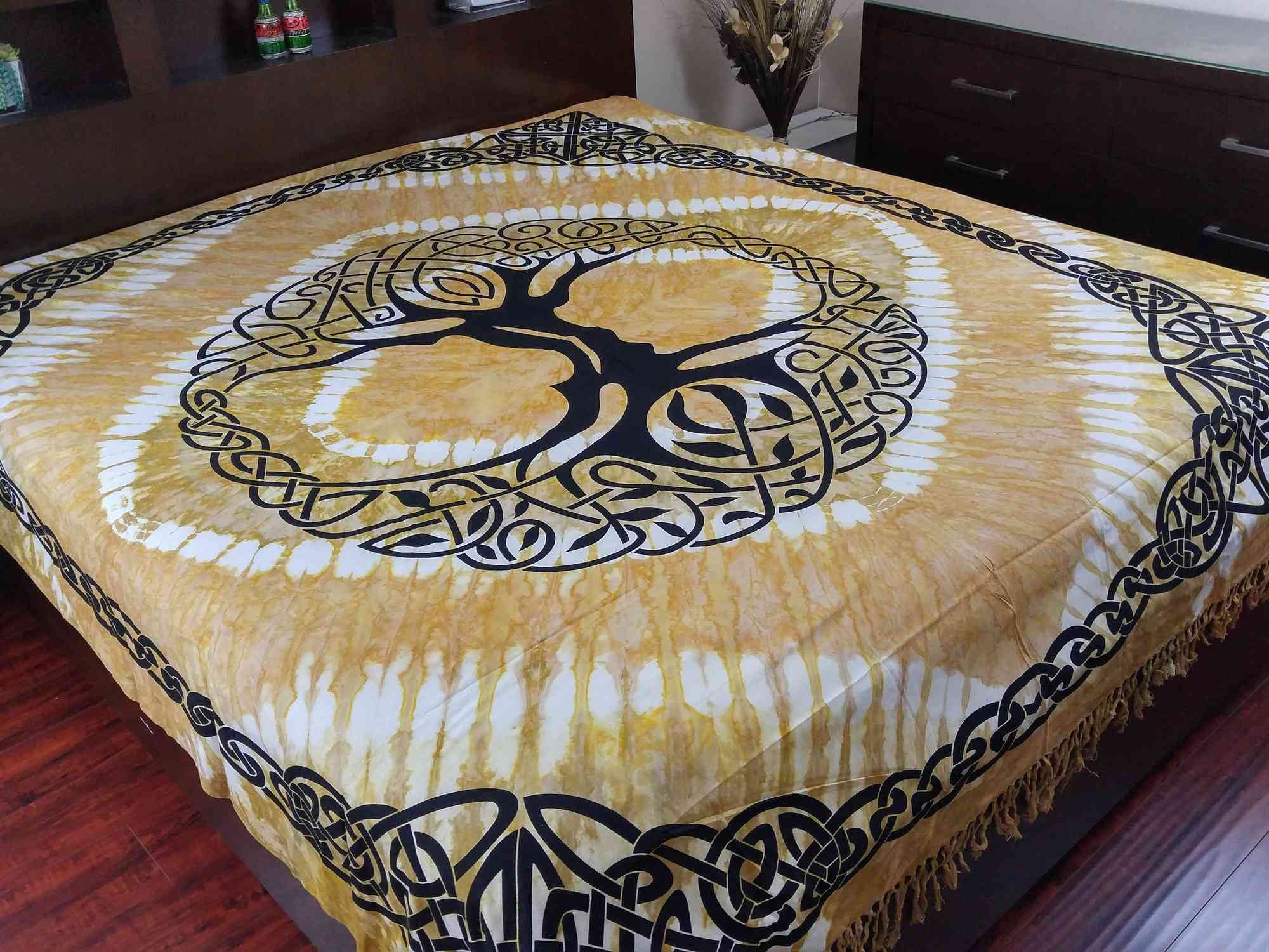 Celtic Tapestry Tree of life Cotton Bedspread with Fringes - Twin Full - Sweet Us
