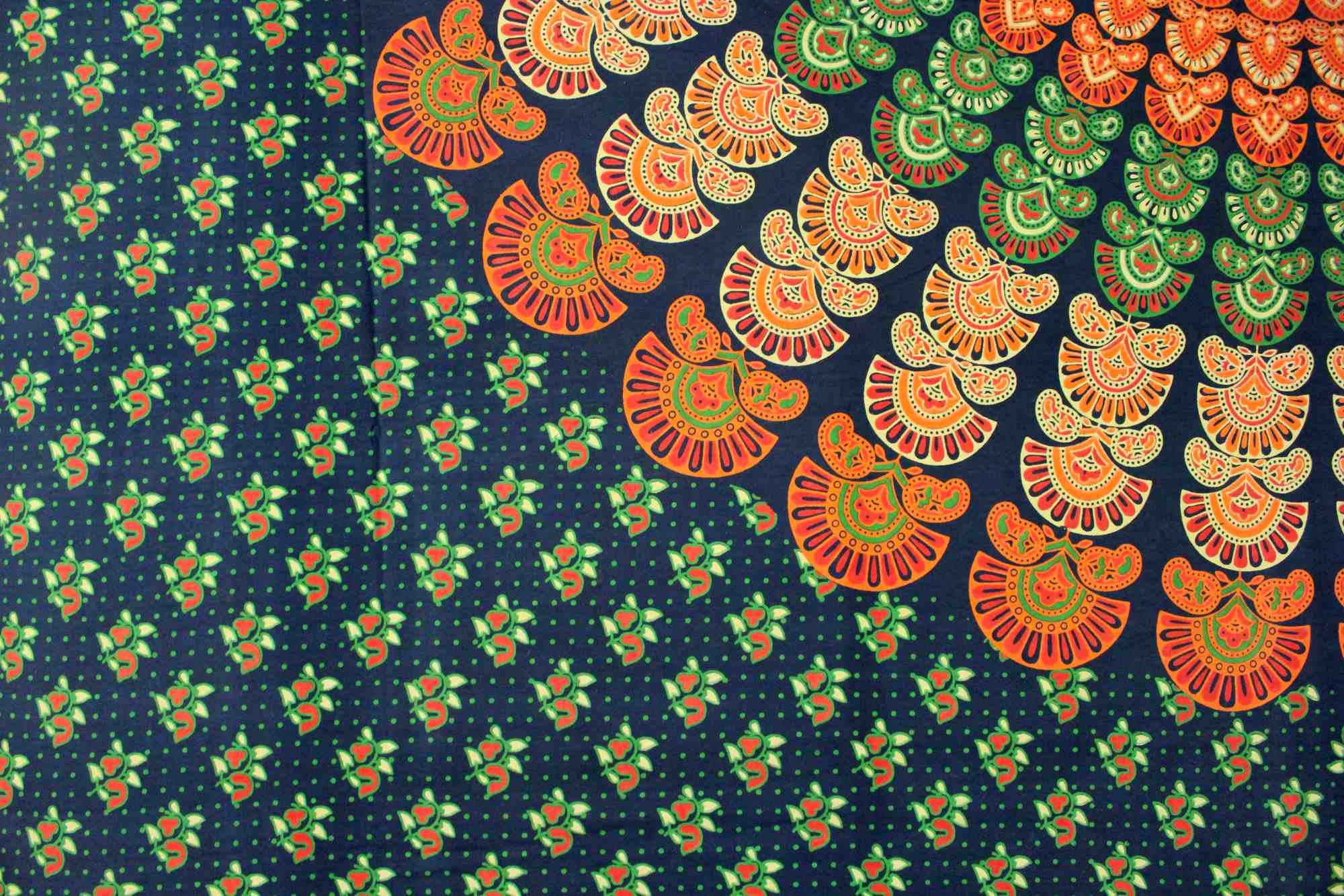 Sanganer Mandala Peacock Cotton Tapestry Tablecloth Bedspread Full - Sweet Us