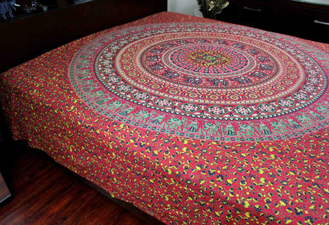 Handmade Sanganer Floral Mandala 100% Cotton Tapestry Tablecloth Spread Full - Sweet Us