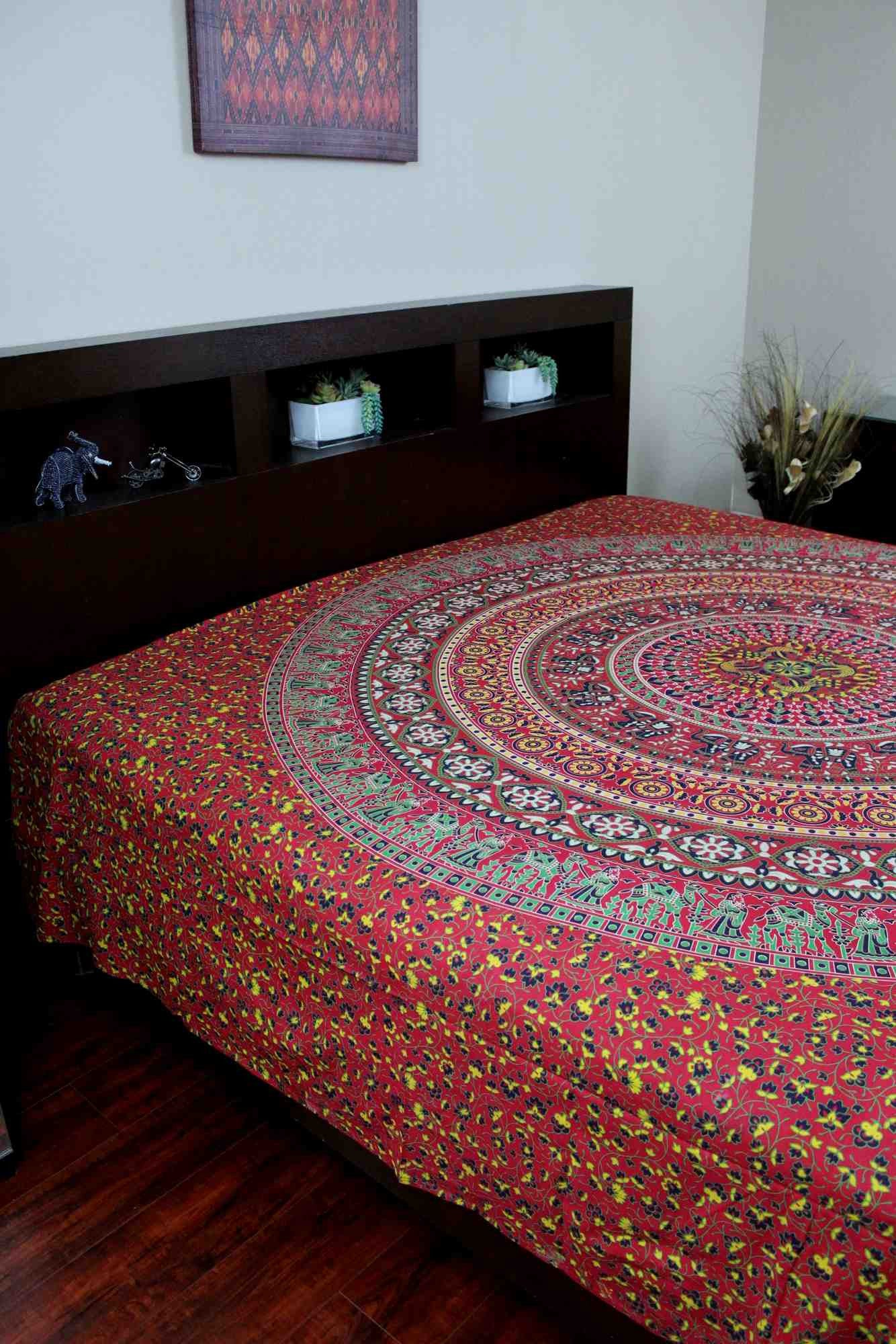 Handmade Sanganer Floral Mandala 100% Cotton Tapestry Tablecloth Spread Full - Sweet Us