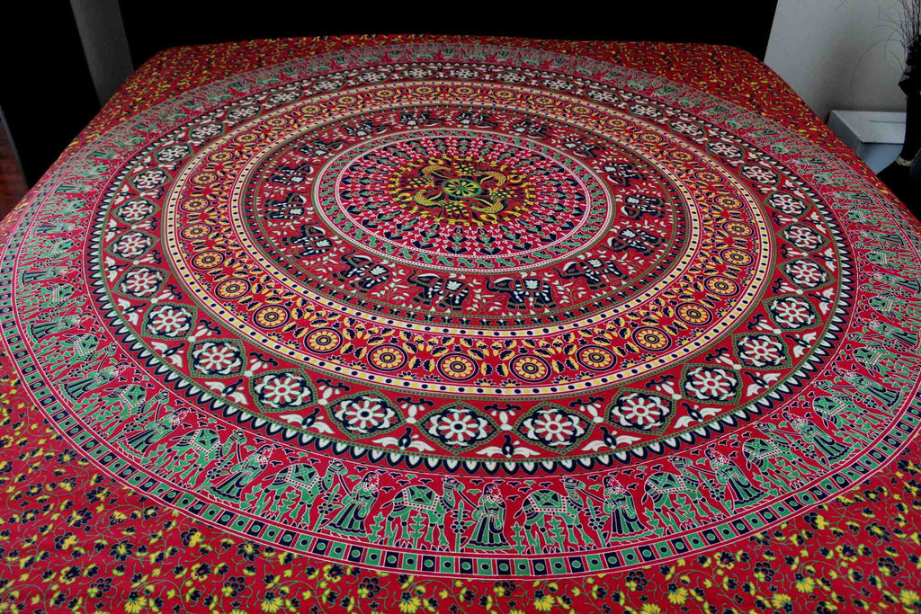 Handmade Sanganer Floral Mandala 100% Cotton Tapestry Tablecloth Spread Full - Sweet Us