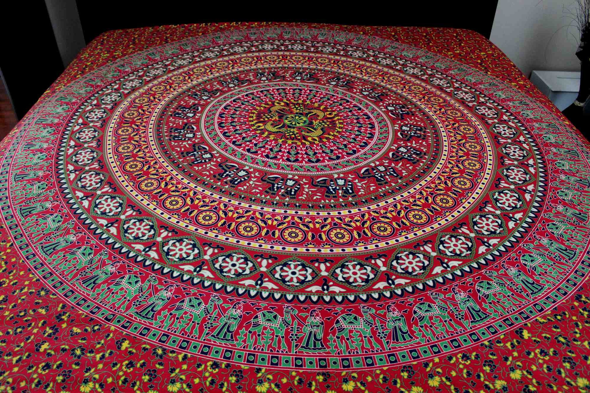 Handmade Sanganer Floral Mandala 100% Cotton Tapestry Tablecloth Spread Full - Sweet Us