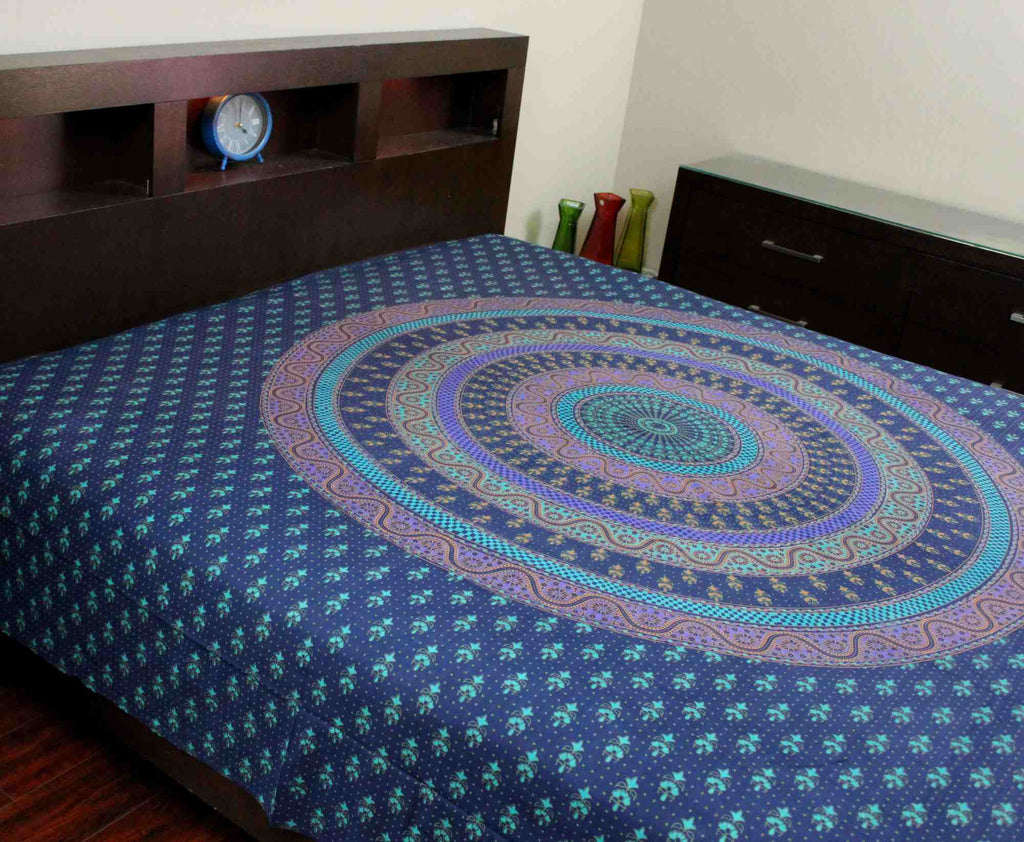 Handmade Sanganer Floral Mandala 100% Cotton Tapestry Tablecloth Spread Twin Full - Sweet Us