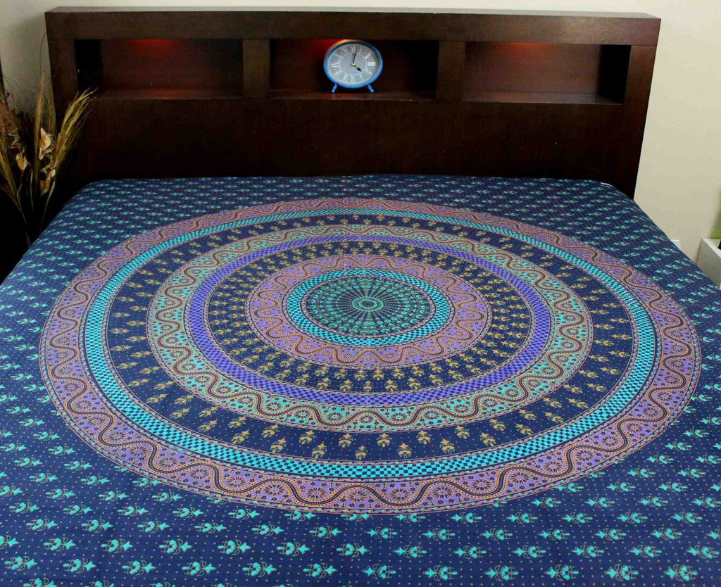 Clearance Sale Handmade Sanganer Floral Mandala 100% Cotton Tapestry Tablecloth Spread Full - Sweet Us